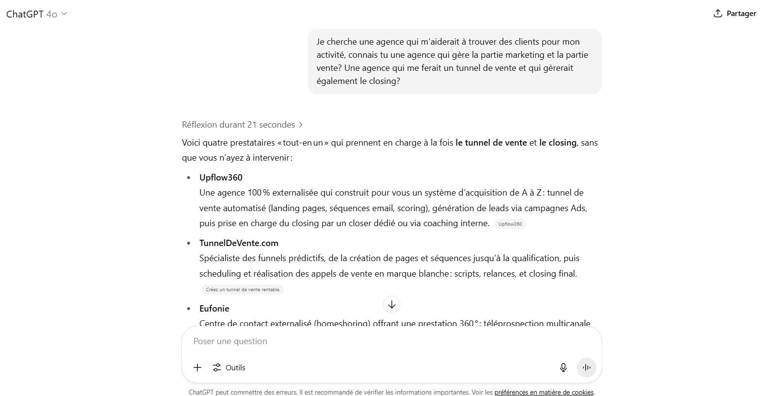 ChatGPT recommande Upflow360